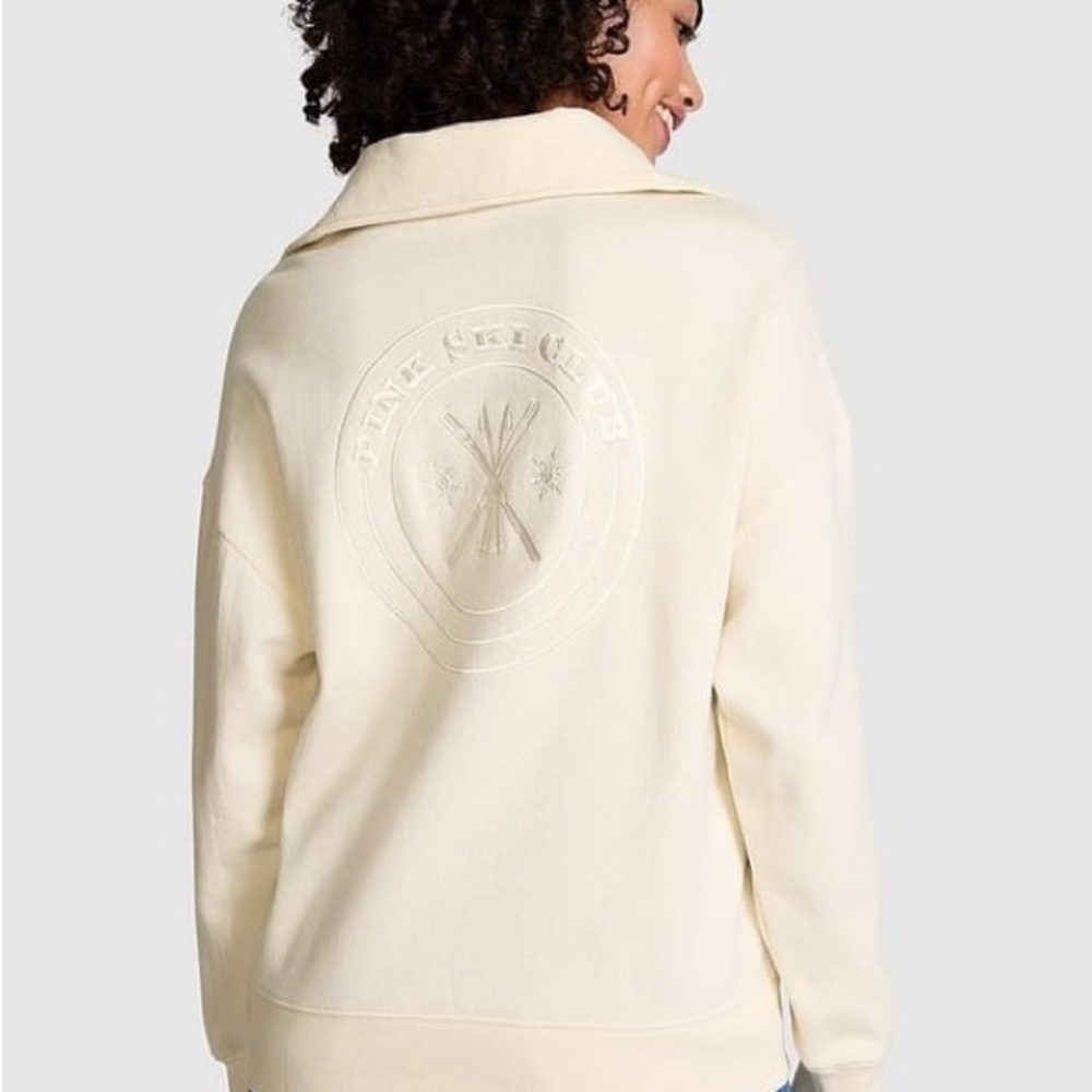 PINK Victoria's Secret Cream Embroidered Logo Pullover